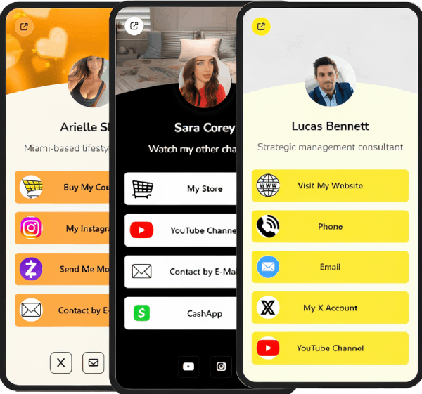 Linkosa mobile mock-up showing link examples